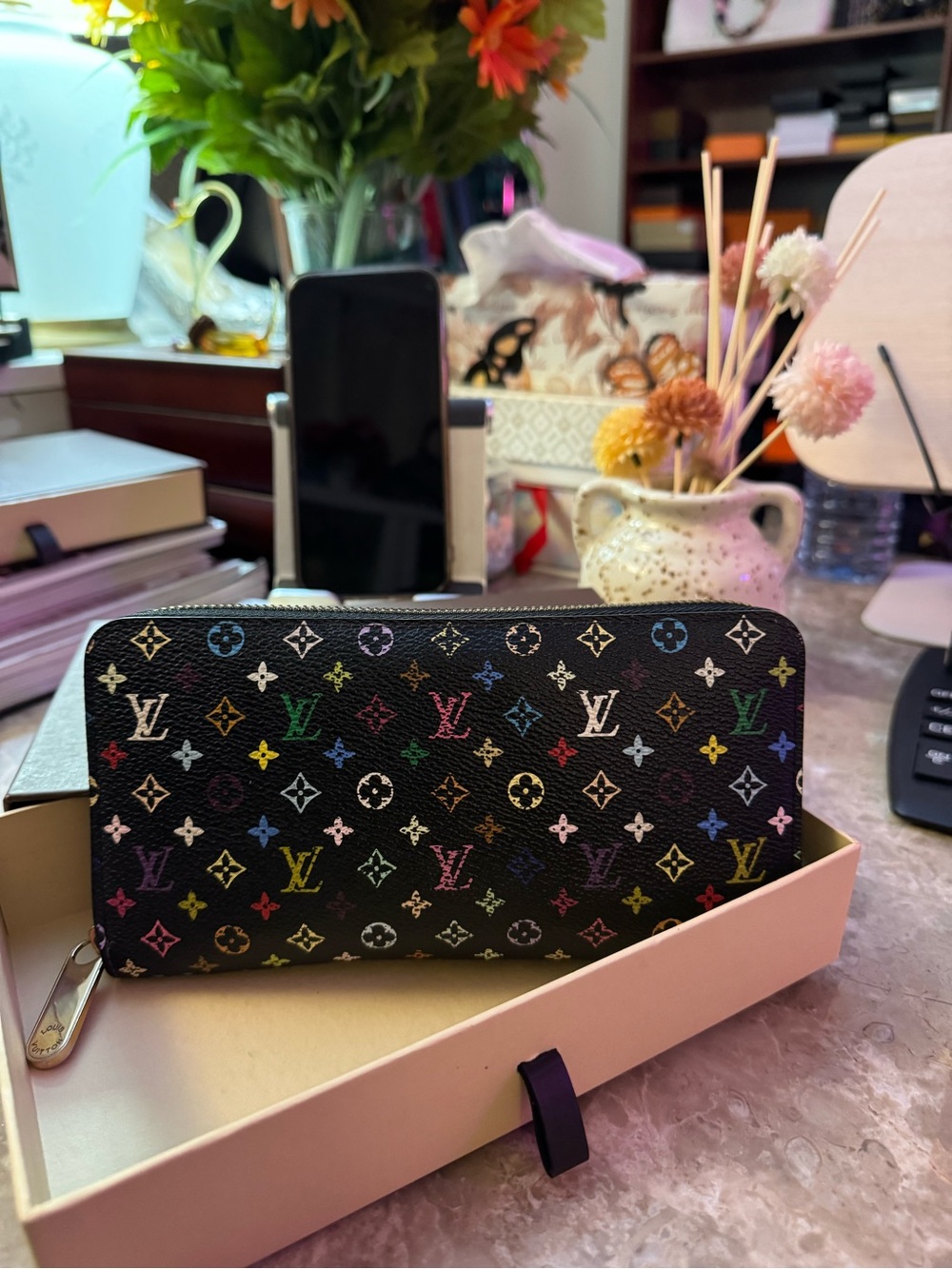 Louis Vuitton Black Multicolor Monogram Zip Around Wallet